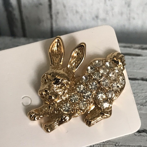 ✨Sold✨Rhinestone Rabbit Bunny Pin Brooch Gold Coloured New - Picture 3 of 6